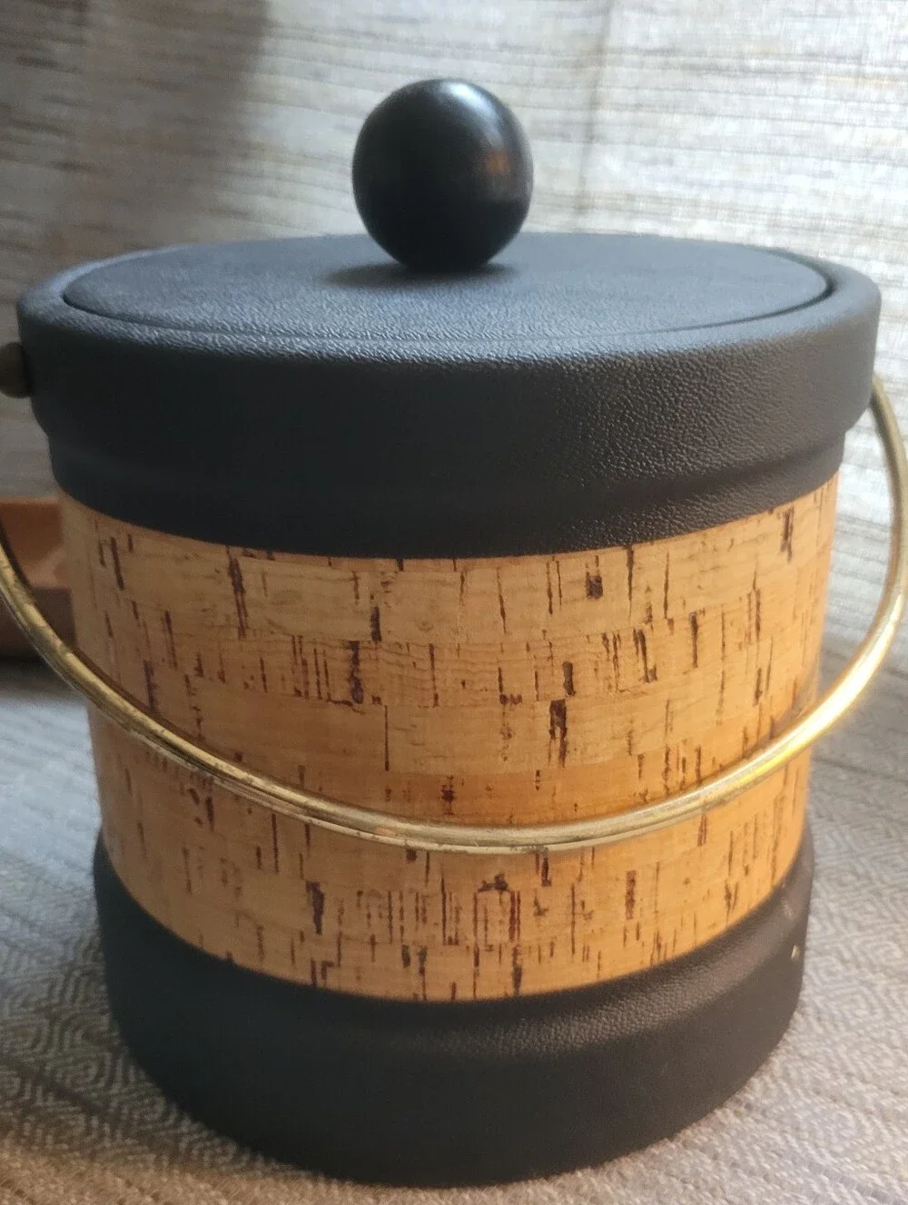 Vintage Kraftware ice bucket With Cork Accent Ice Bucket with Gold Handle